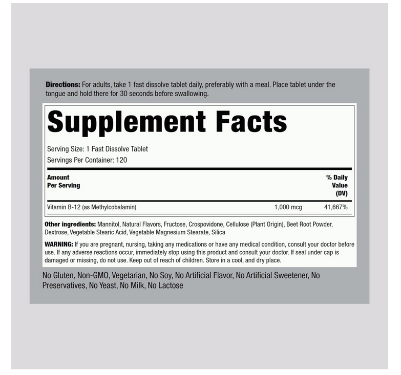 Vitamina B12 1000mcg Sublingual