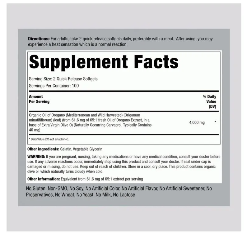 Extracto Aceite Oregano 4000 200 CAPSULAS