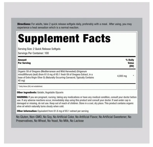 Extracto Aceite Oregano 4000 200 CAPSULAS