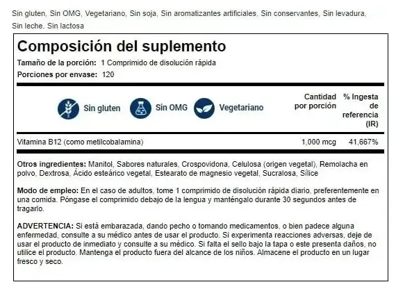 Vitamina B12 1000mcg Sublingua