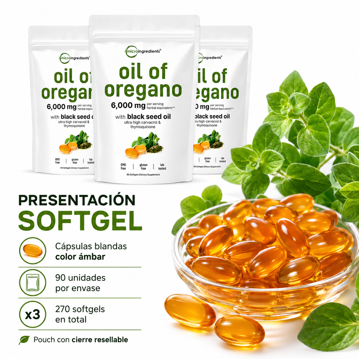 Candida Support Oregano 270 capsulas 6000mg